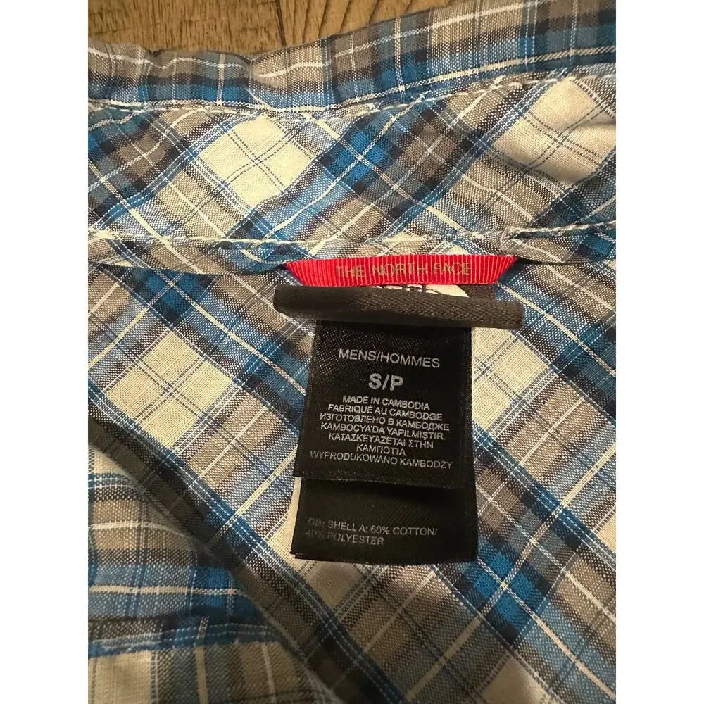 The North Face Men's Blue Plaid SS Button Down Casual Shirt Size Small S